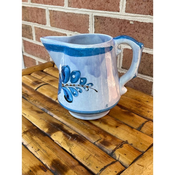 Mexican Tonalo Blue Bird Creamer Pitcher Signed Gray Blue - Picture 1 of 7
